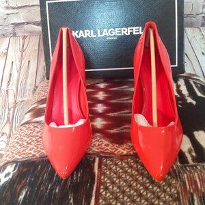 NWB Karl Lagerfeld Spicy Orange Patent Leather Heels Size 9M